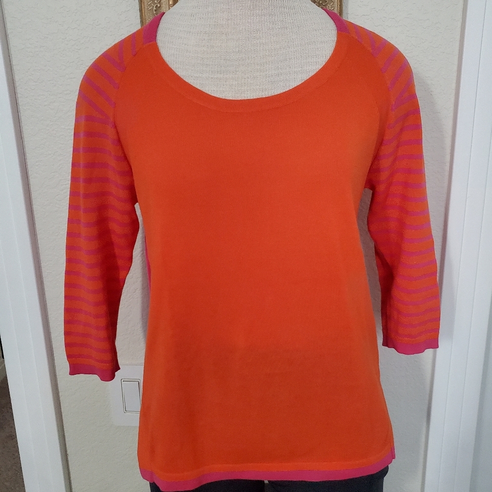 Falconnable Orange and Pink Striped Sleeve Sweater Top Cotton